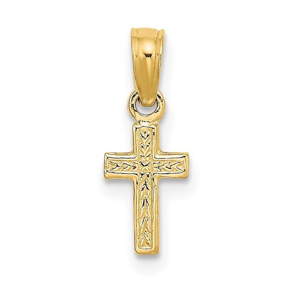 14k Yellow Gold Polished & Engraved Mini Cross Charm